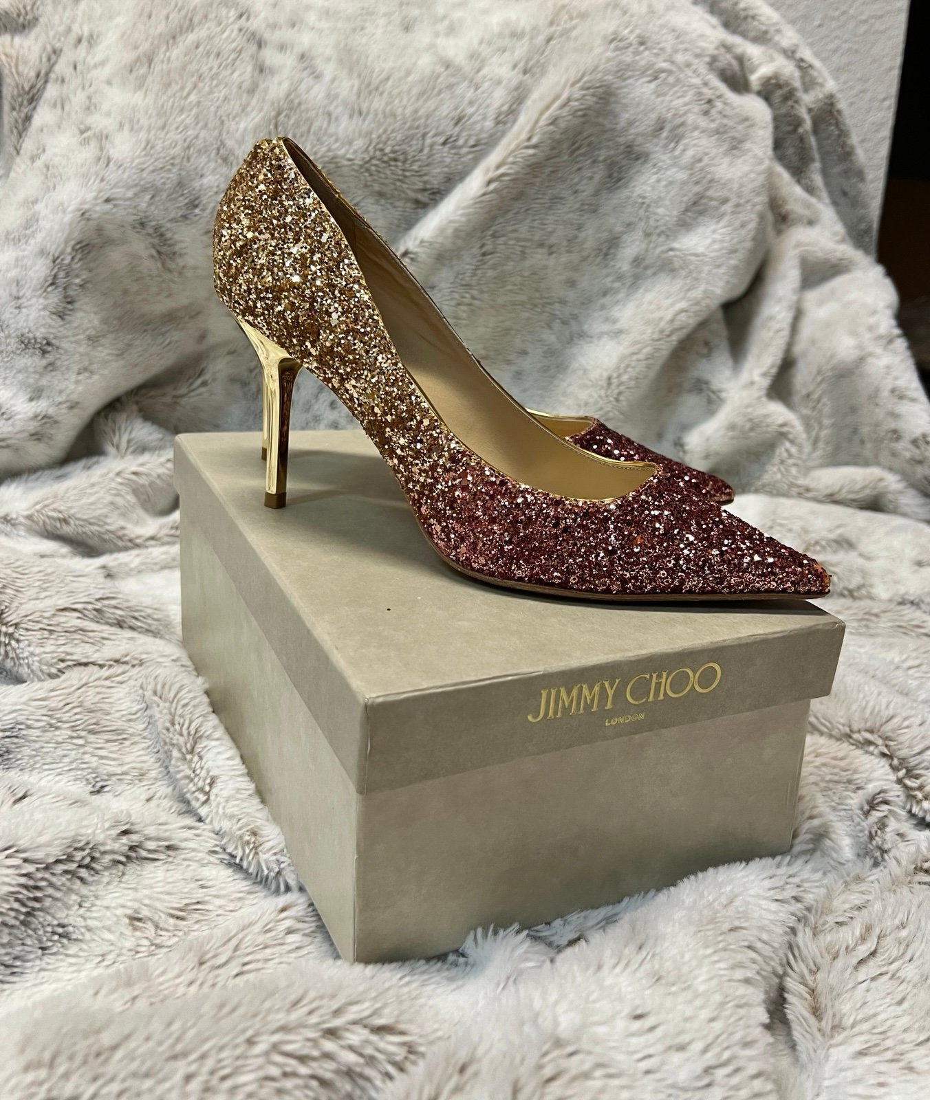 Jimmy Choo 7 ombré Glitter Pink Gold Esme 85 heels Pumps 38