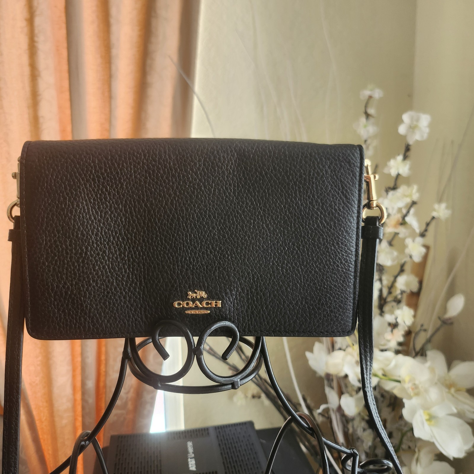 Coach Foldover Crossbody / Clutch in Polished Pebble Leather