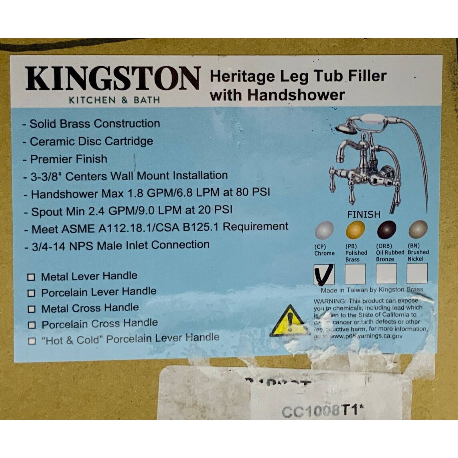 KINGSTON BRASS CC1008T1 VINTAGE 3-3/8″ WALL MOUNT TUB FILLER, POLISHED CHROME