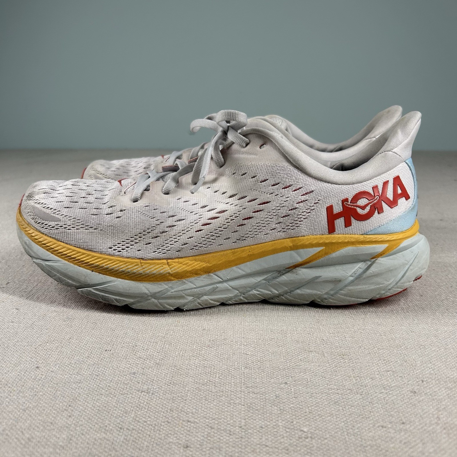 Size 11d Hoka Clifton 8 Shoes Mens Running Comfort Cushion Walking Nursing Gray