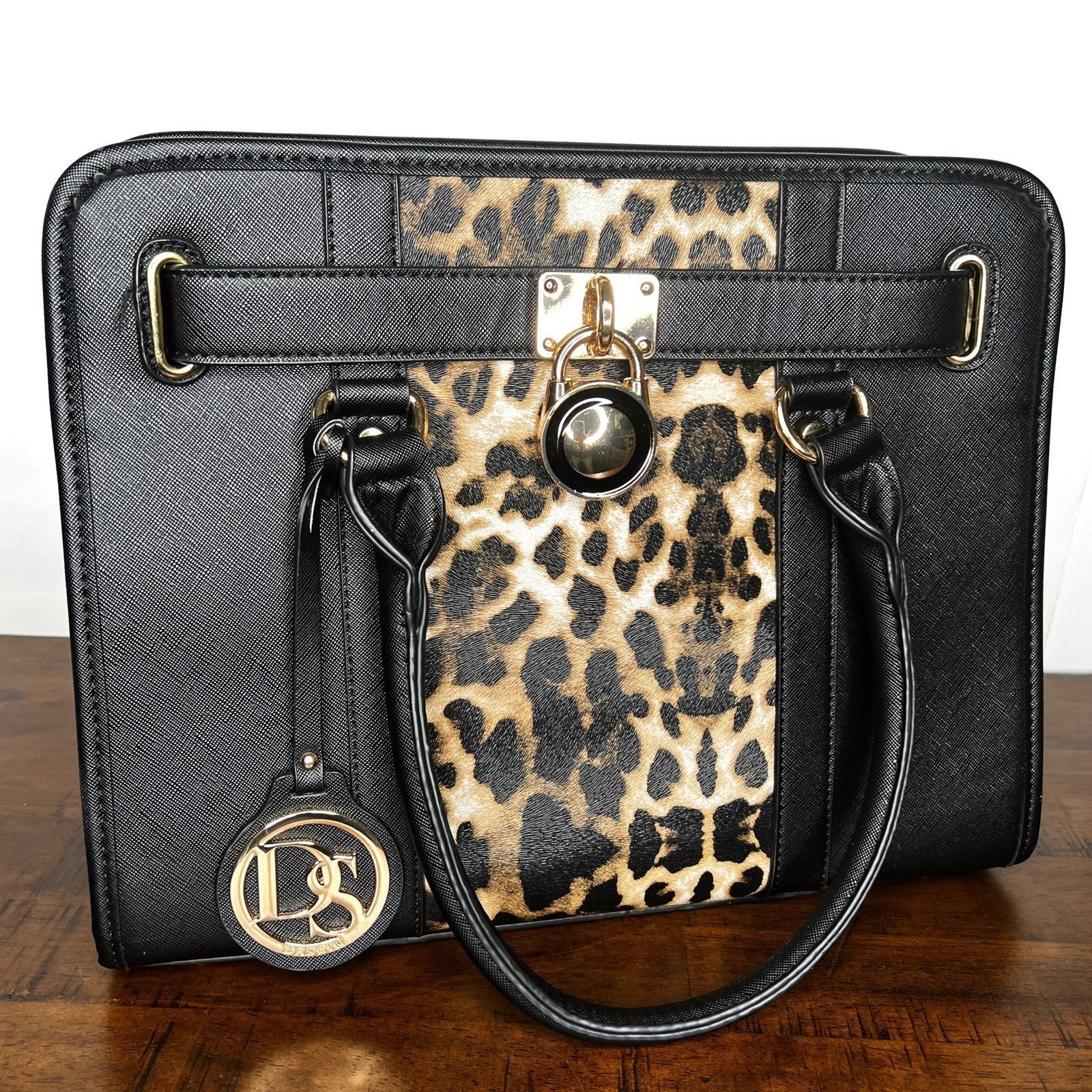 Dasein Leopard Two Tone Satchel Top Handle Tote Bag