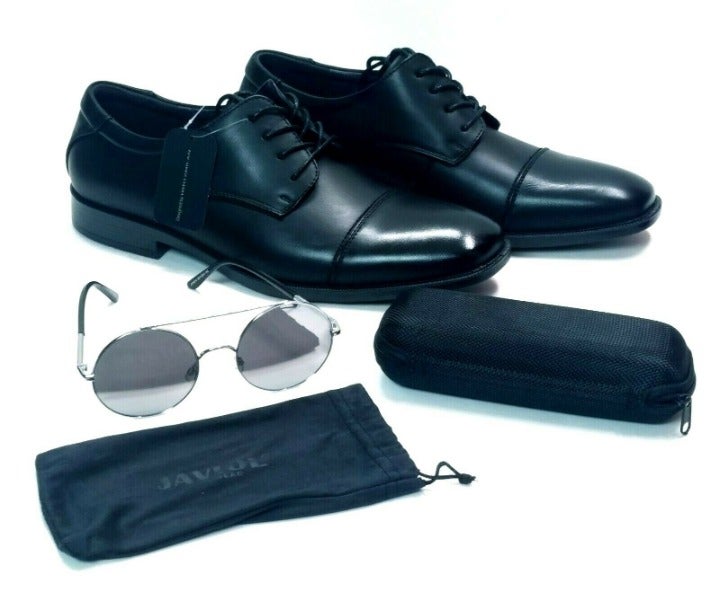 Men's Black Oxford Dress Shoes & Glasses