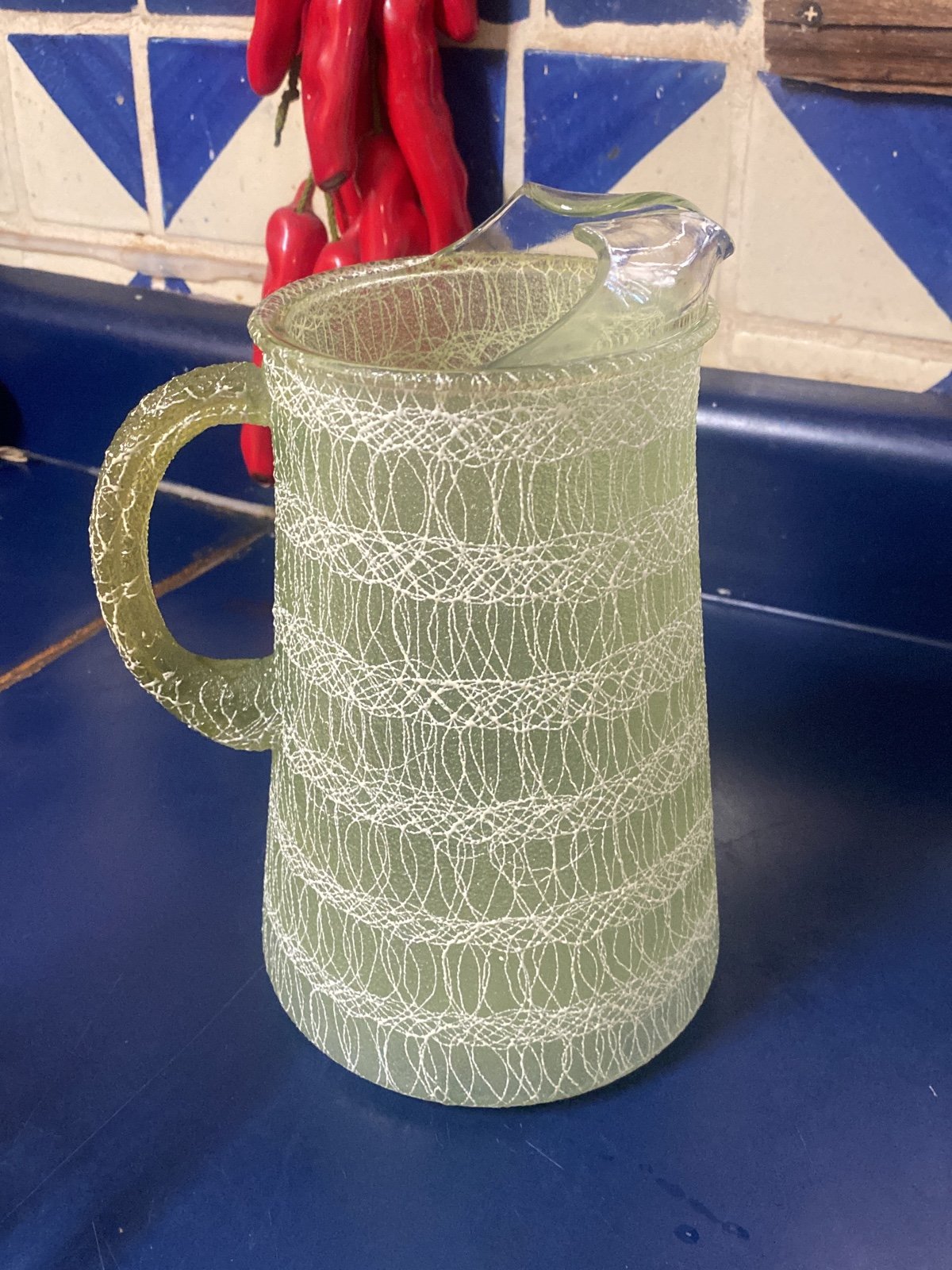 Mid-Century Green Spaghetti String Pitcher