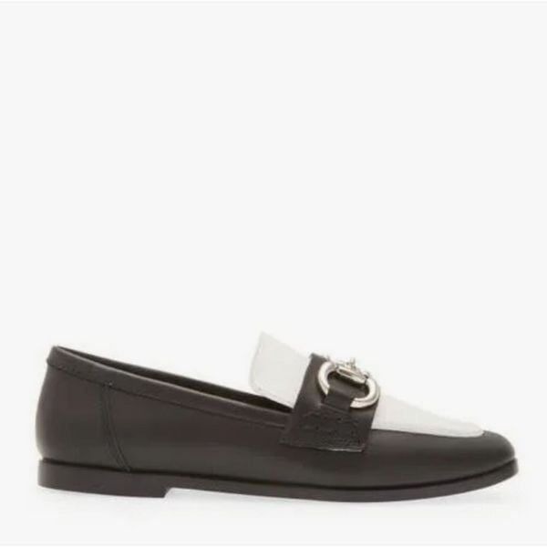 New Jeffrey Campbell Velviteen Bit Loafer silver metal chain black white 5.5