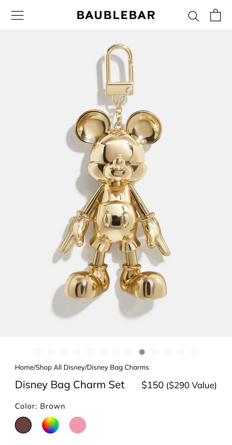 GORGEOUS DISNEY Baublebar BAG CHARMS MICKEY MOUSE SET COLORS :GOLD-SILVER-PINK