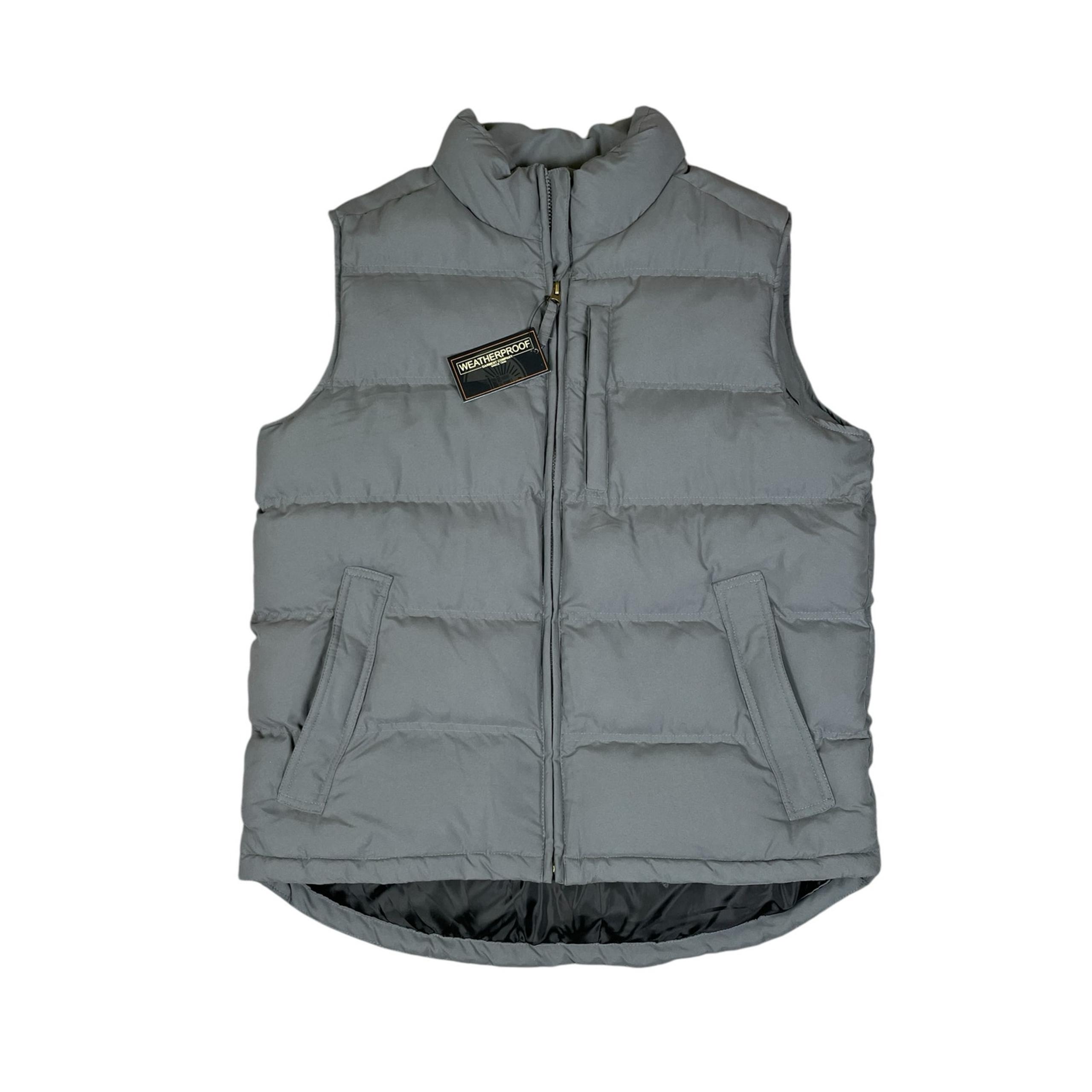 NWT Weatherproof Puffer Vest Men's Medium Gray Thick Outdoor Full Zip Pockets