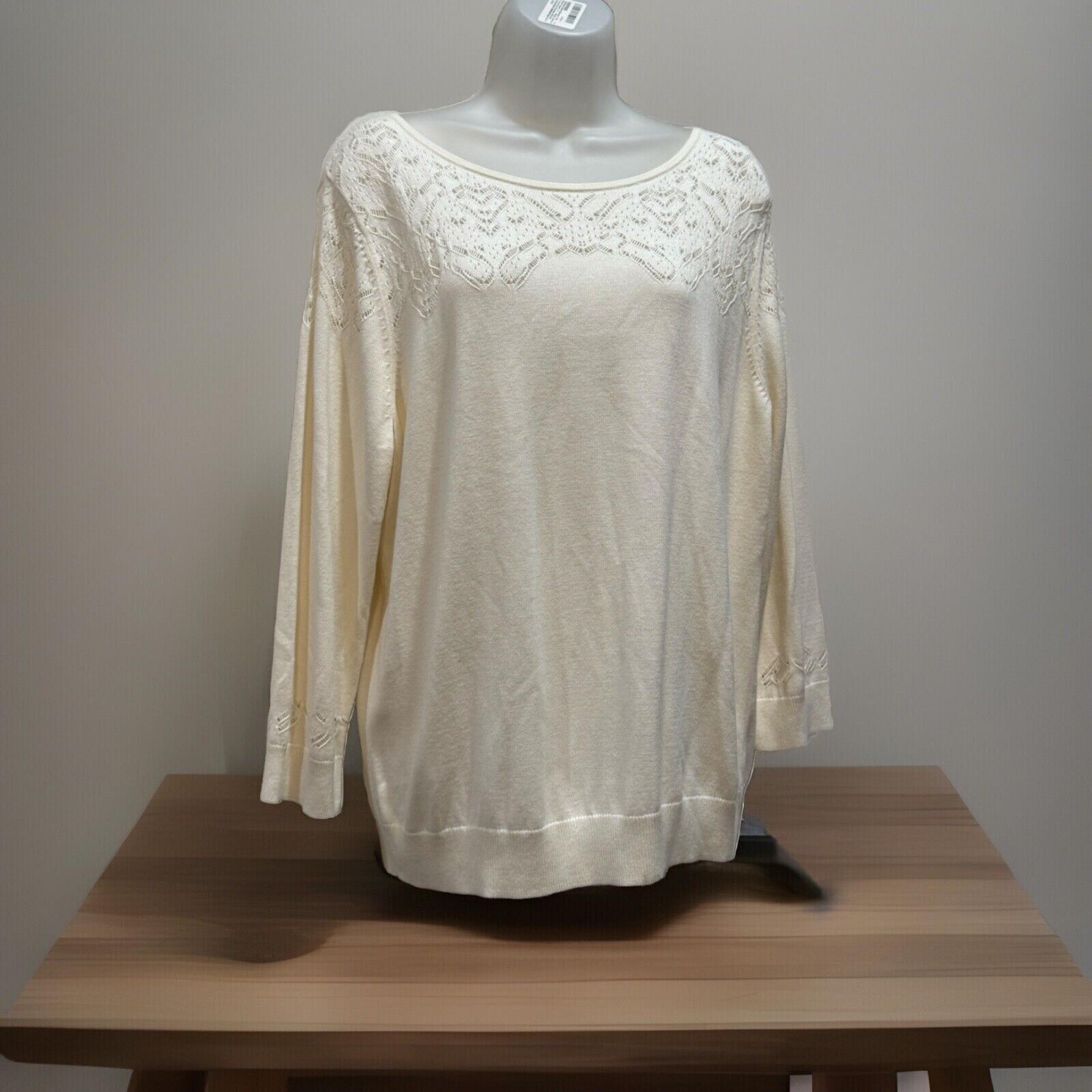 Talbots White Cotton Sweater Laced Size Large NWT
