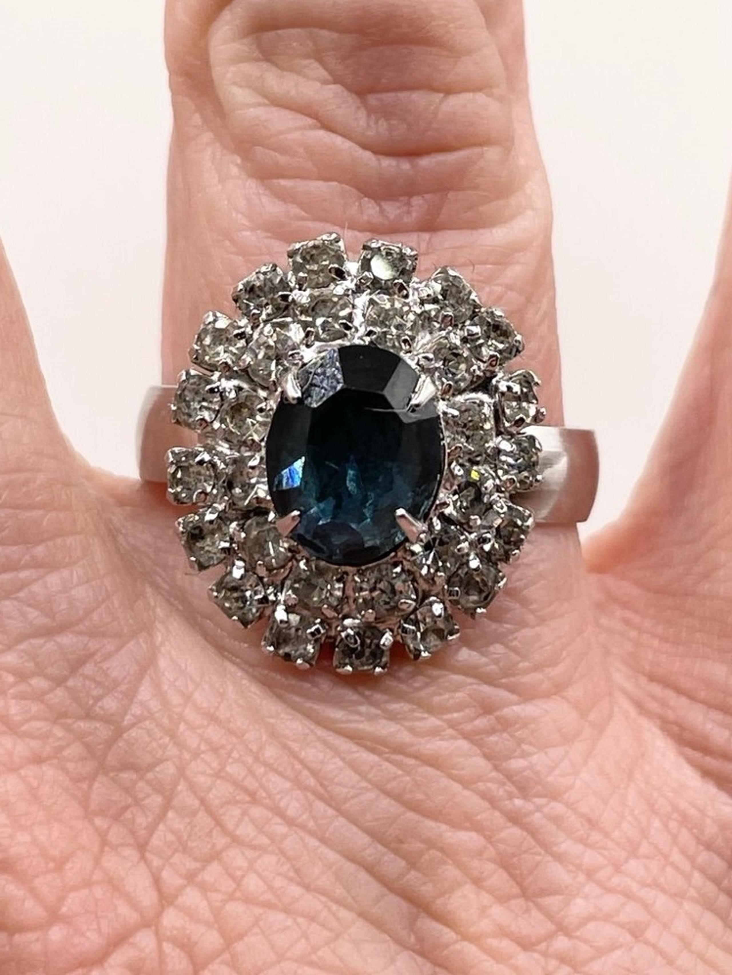 Size 10 Blue glass Sarah Coventry silver tone ring