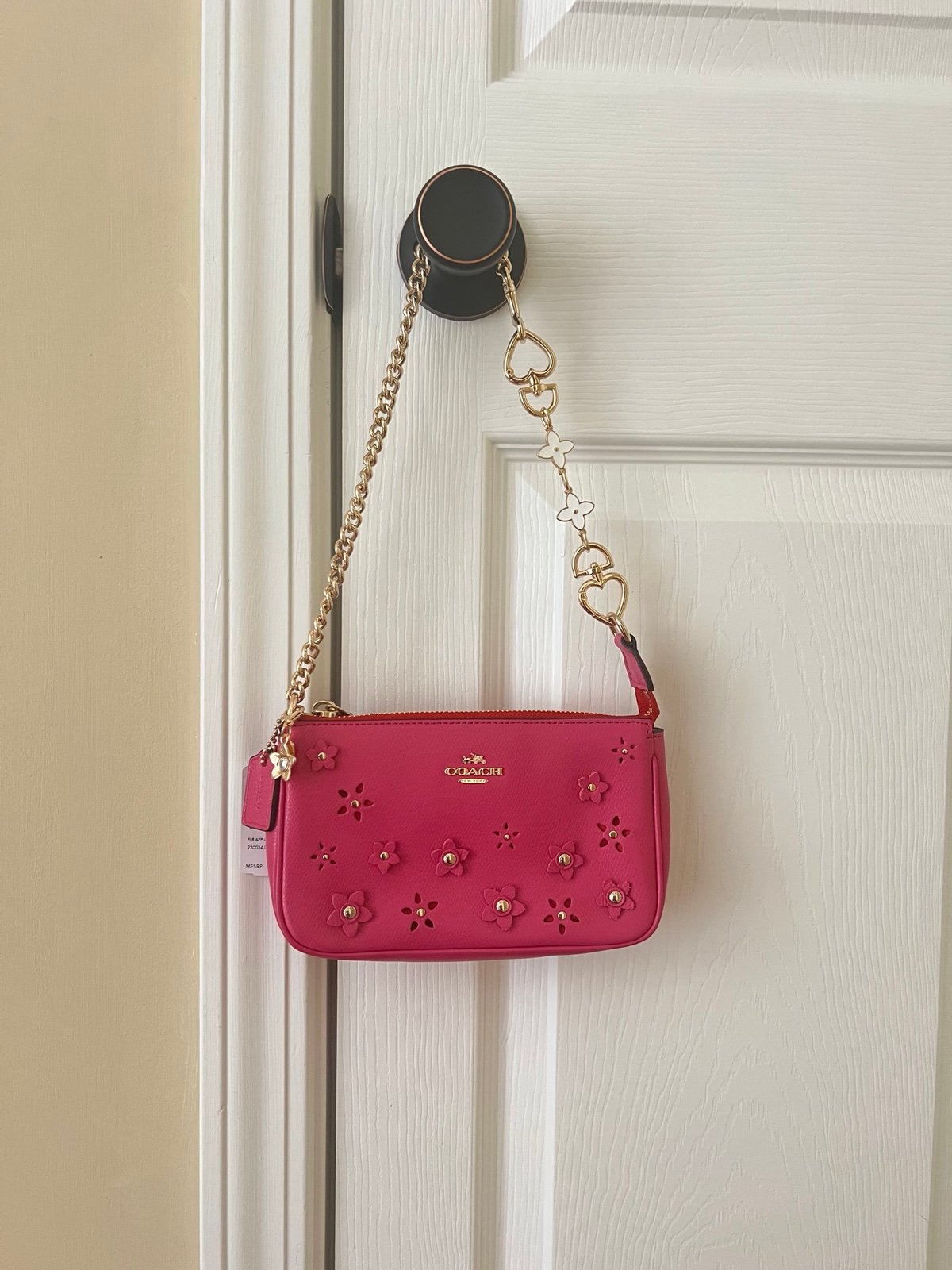 NWT Coach Pink Floral leather 19 wristlet shoulder bag