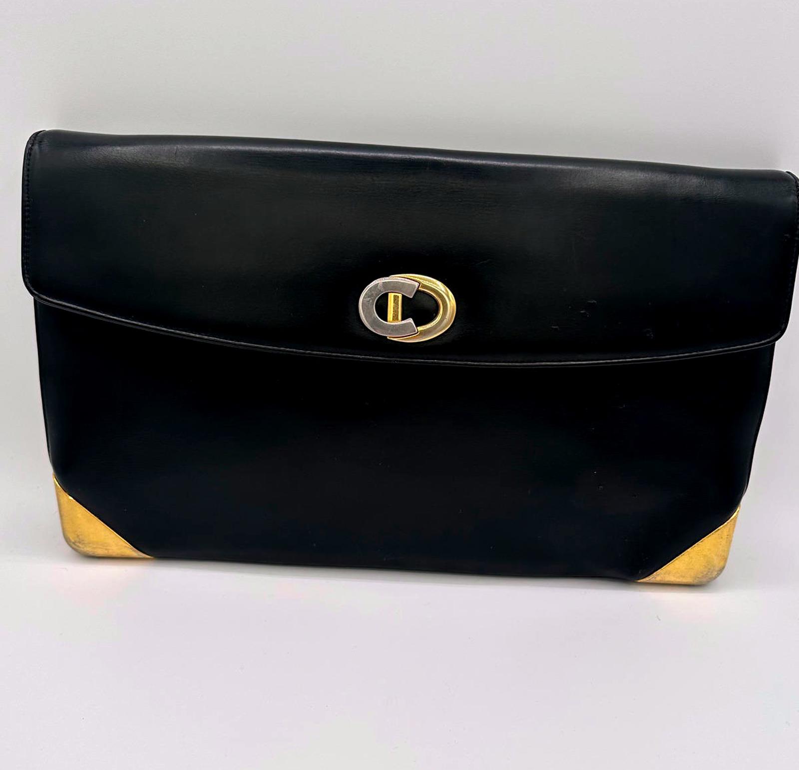 Christian Dior Leather Shoulder Bag CD Logo Plate/Black, GUC