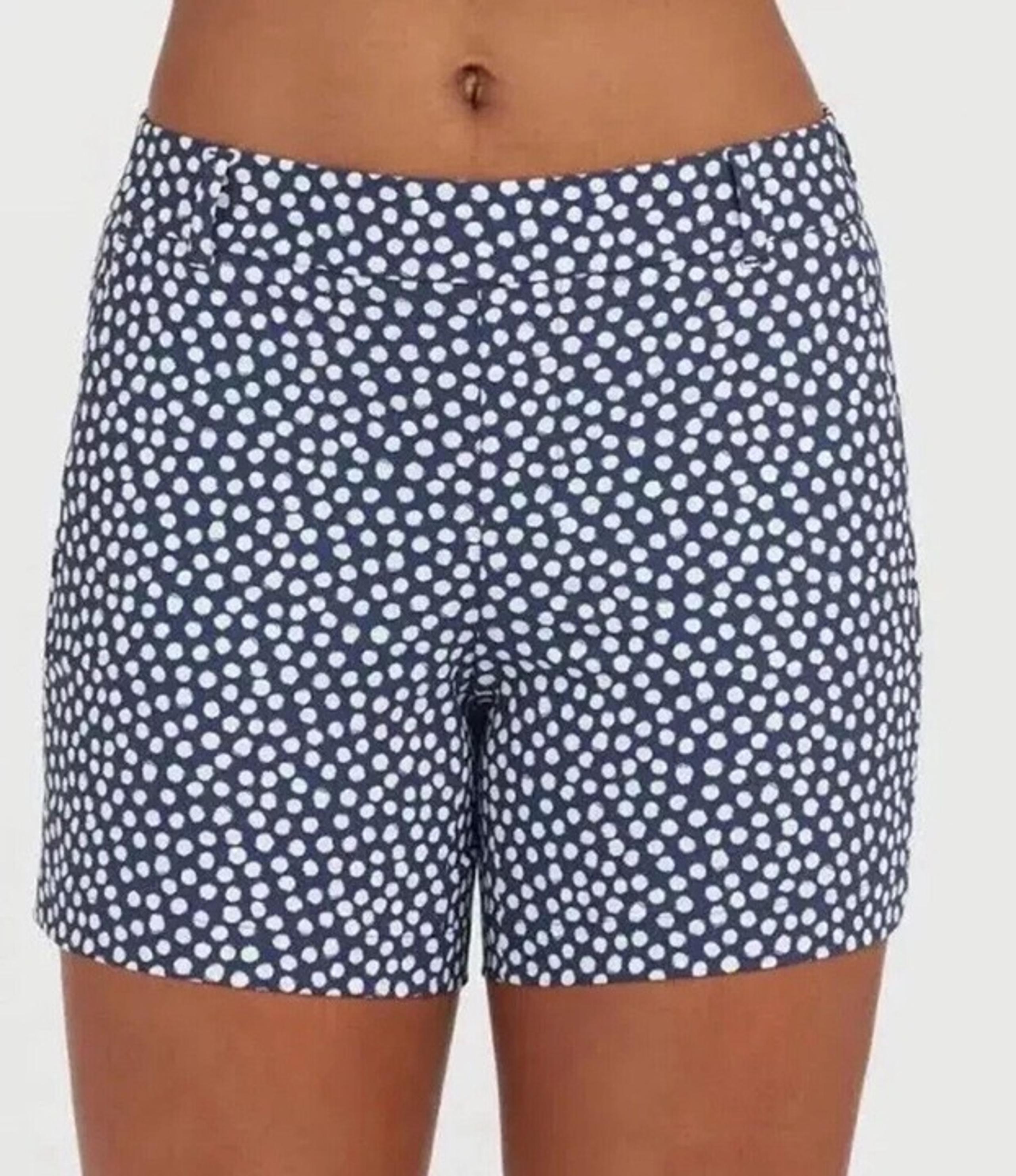 SPANX L 6” Navy Dot SUNSHINE Pull On SHORTS Womens NEW 50213R Flat Front NWT