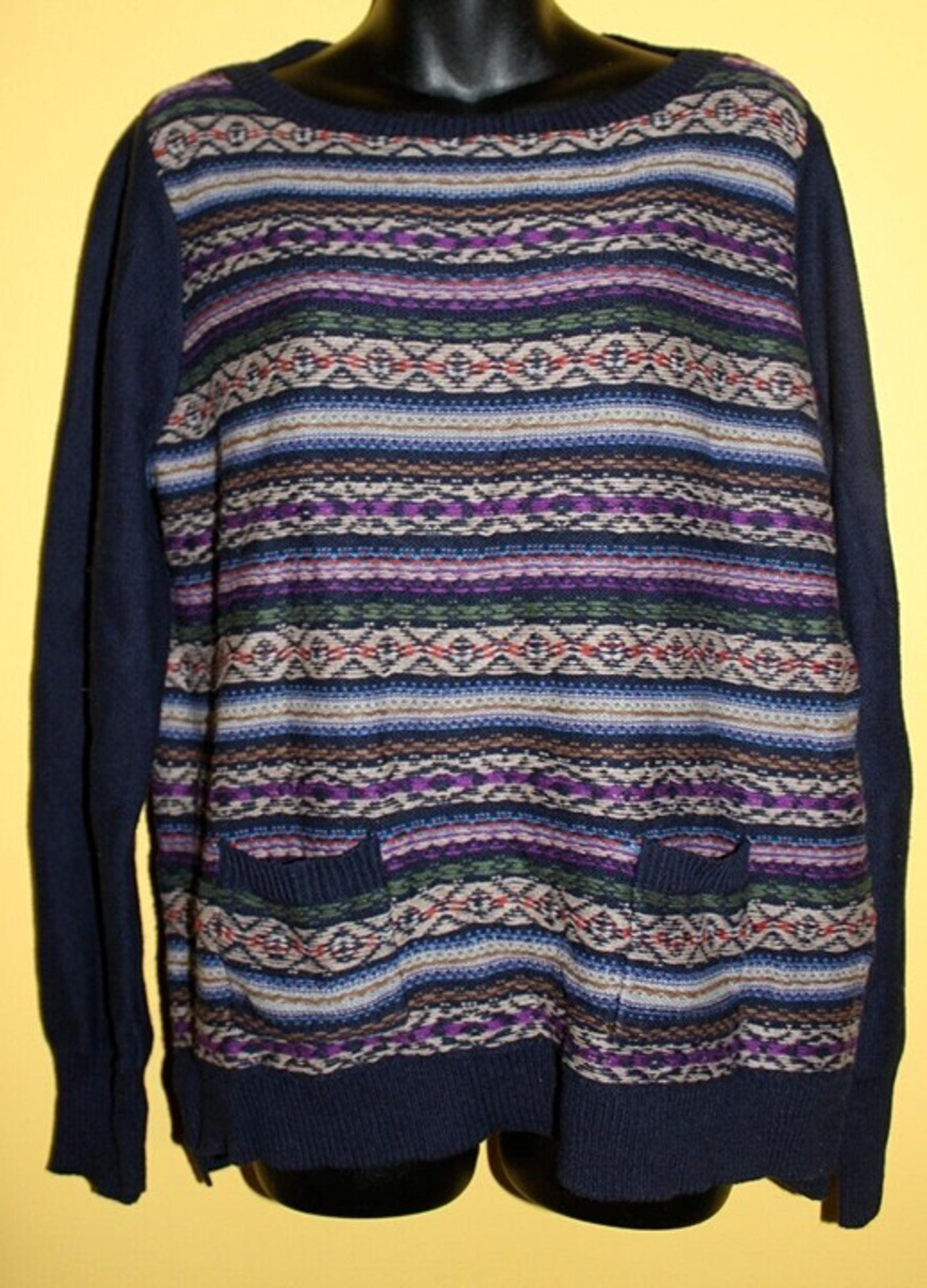 Chaps XL Colorful Sweater Pull Over with Pockets Boat Neck