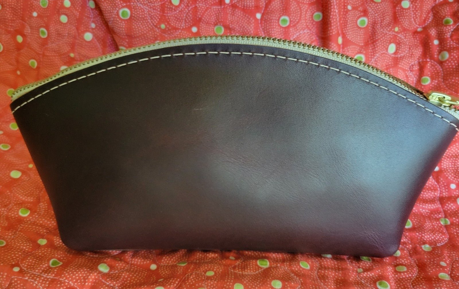 New Rare Portland Leather Goods Dark Cognac Purple Brown Eclipse Makeup Bag