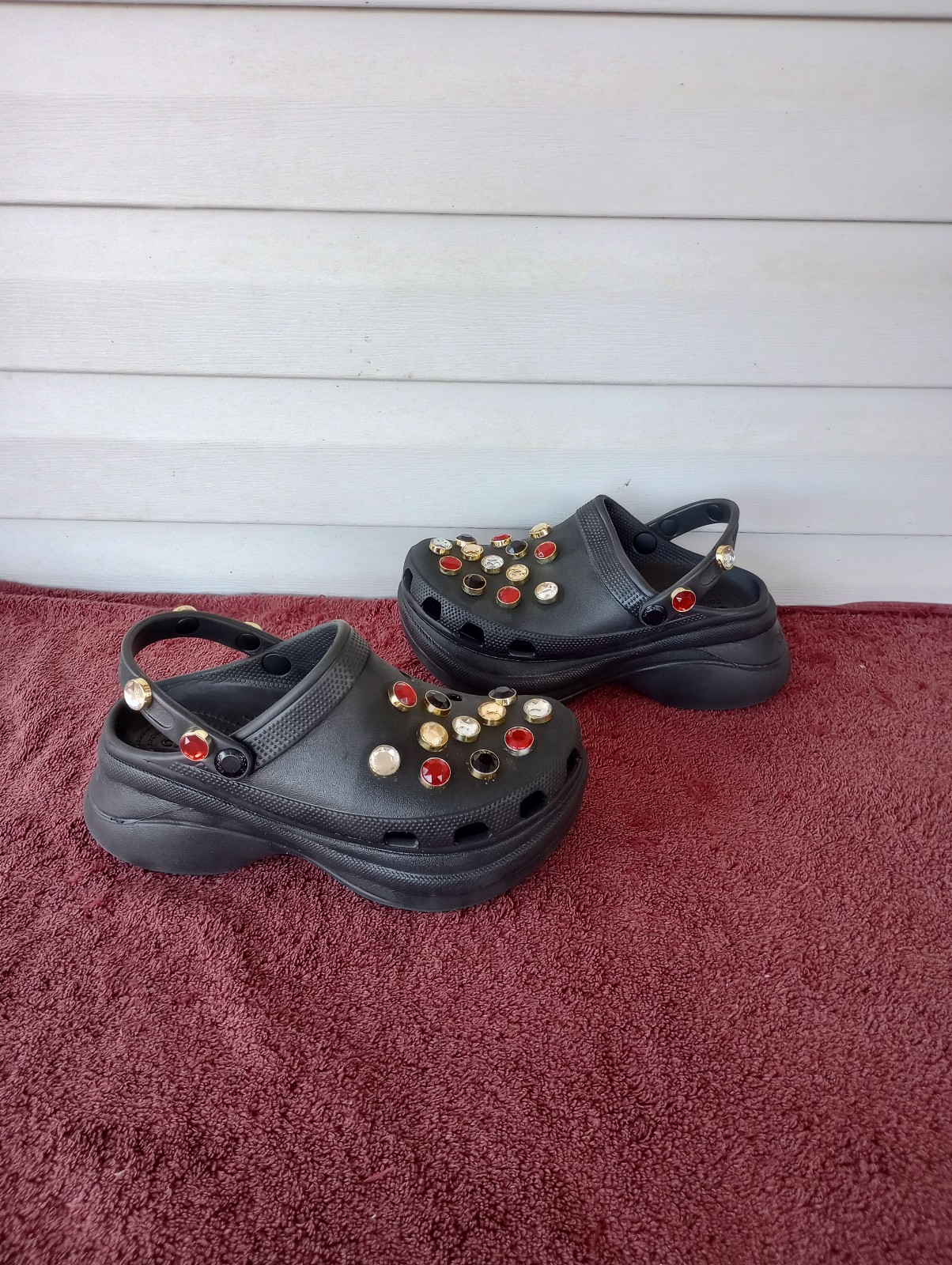Crocs Classic Black Multi Gem Clogs Sandals Slipper Womens Sz 8