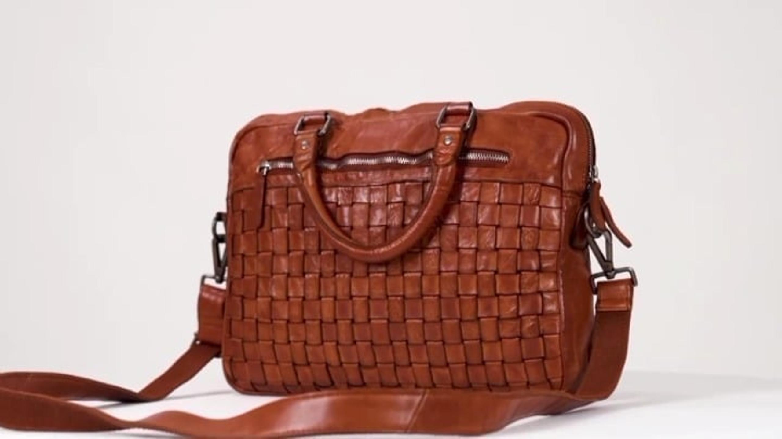 Vilenca Holland Leather MYA Messenger Laptop Bag 15", Cognac - NEW