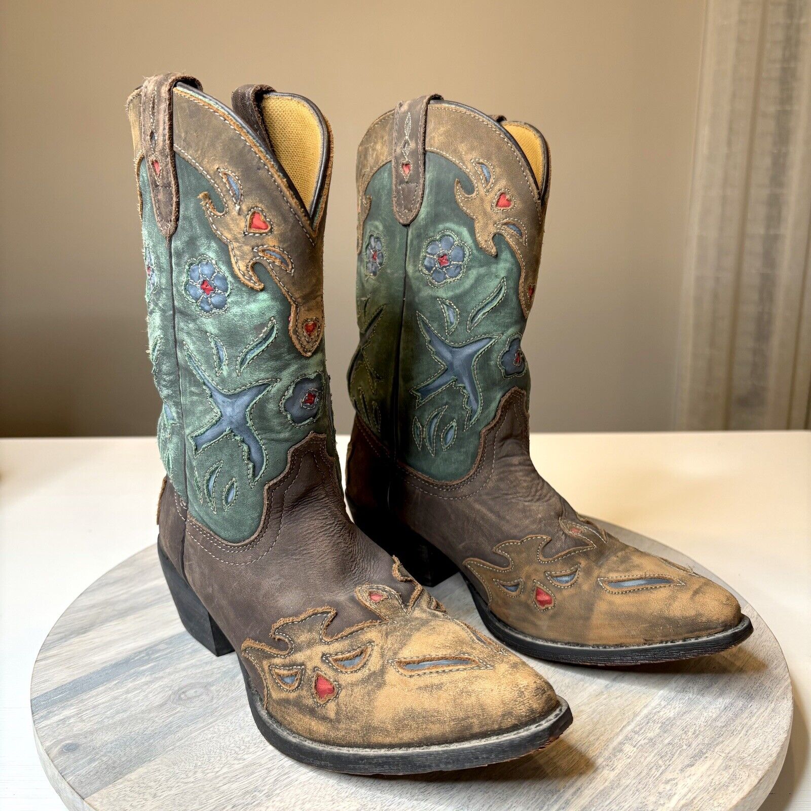 Dan Post Youth Kid's Bluebird Embroidered Leather Western Cowboy Boots Size 4.5
