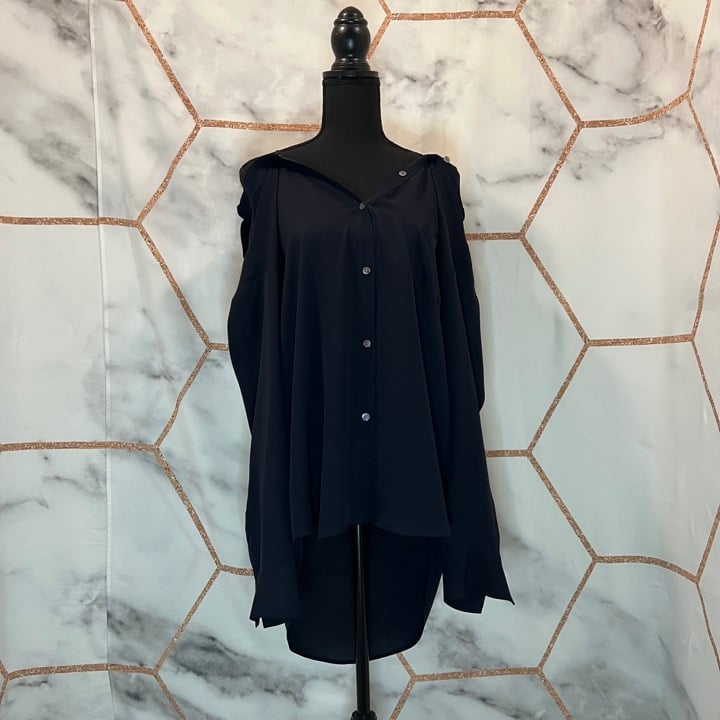 Theory Tamalee Off Shoulder Georgette Blouse