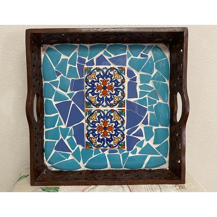 Mosaics ~ Hostess Serving Tray ~ Antique Tiles Vintage Pottery