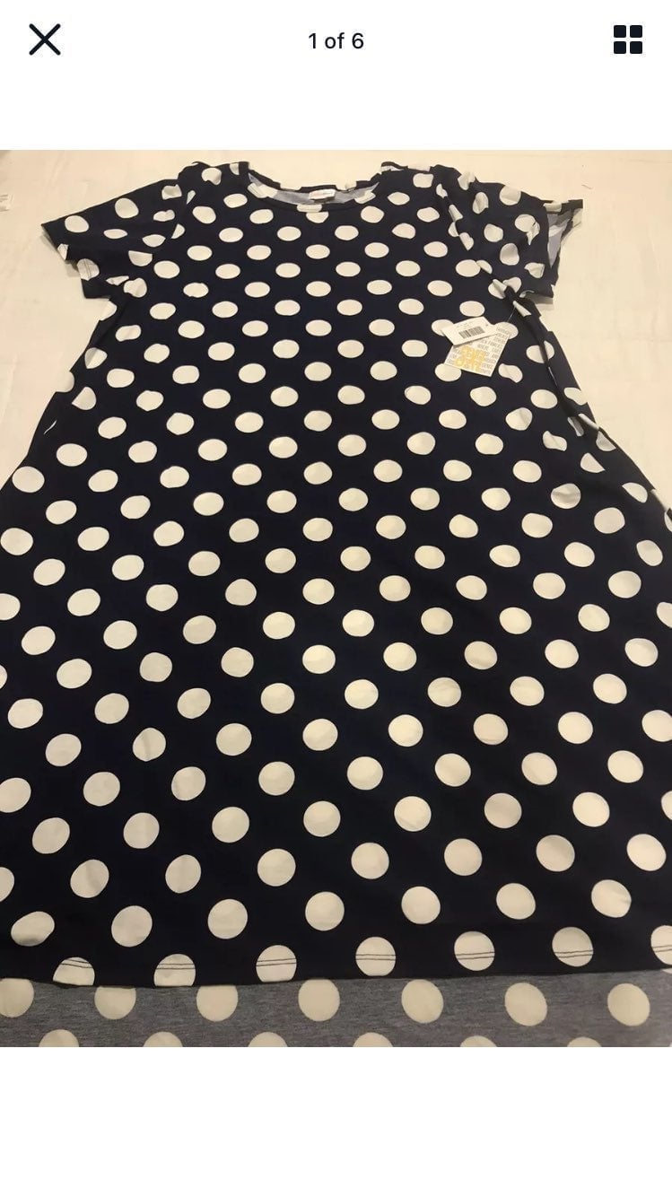 Lularoe Carly Blue White Polka Dots 2X 22/24 20/22 2XL Unicorn LLR New Dress