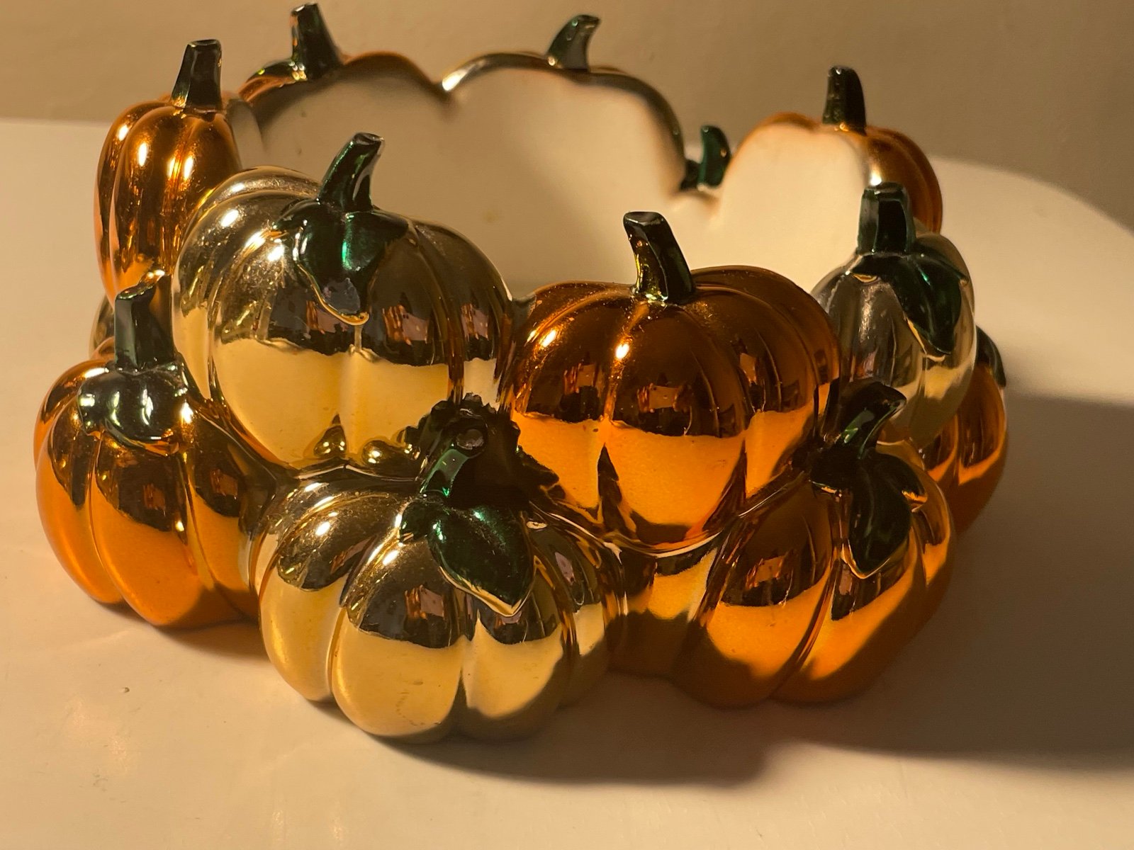 Bath & Body Works Pumpkin Patch Orange & Gold 3 Wick Candle Holder Fall Autumn