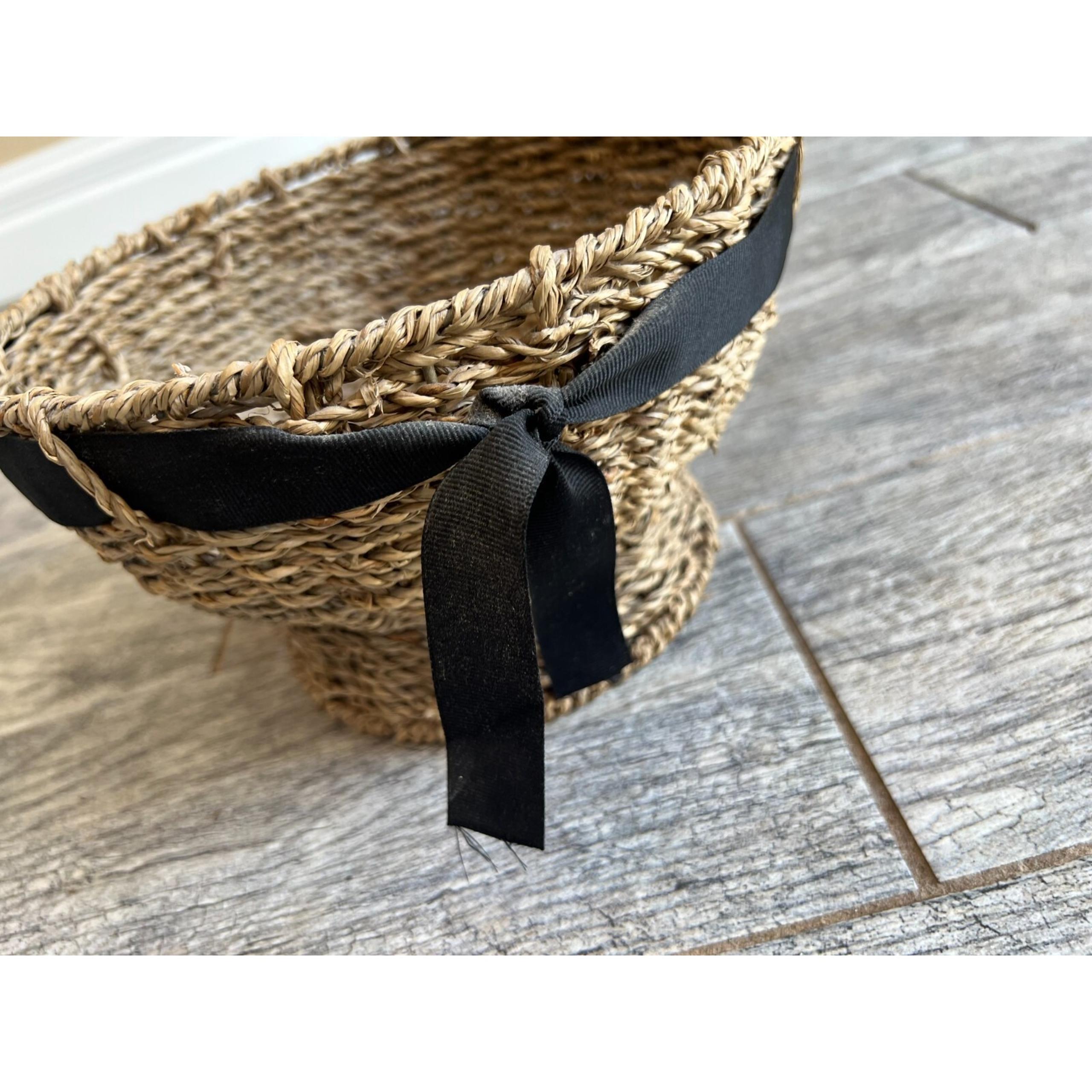Wicker woven basket flower vase Black  Bow Gift Idea Home Decor Boho Cottage