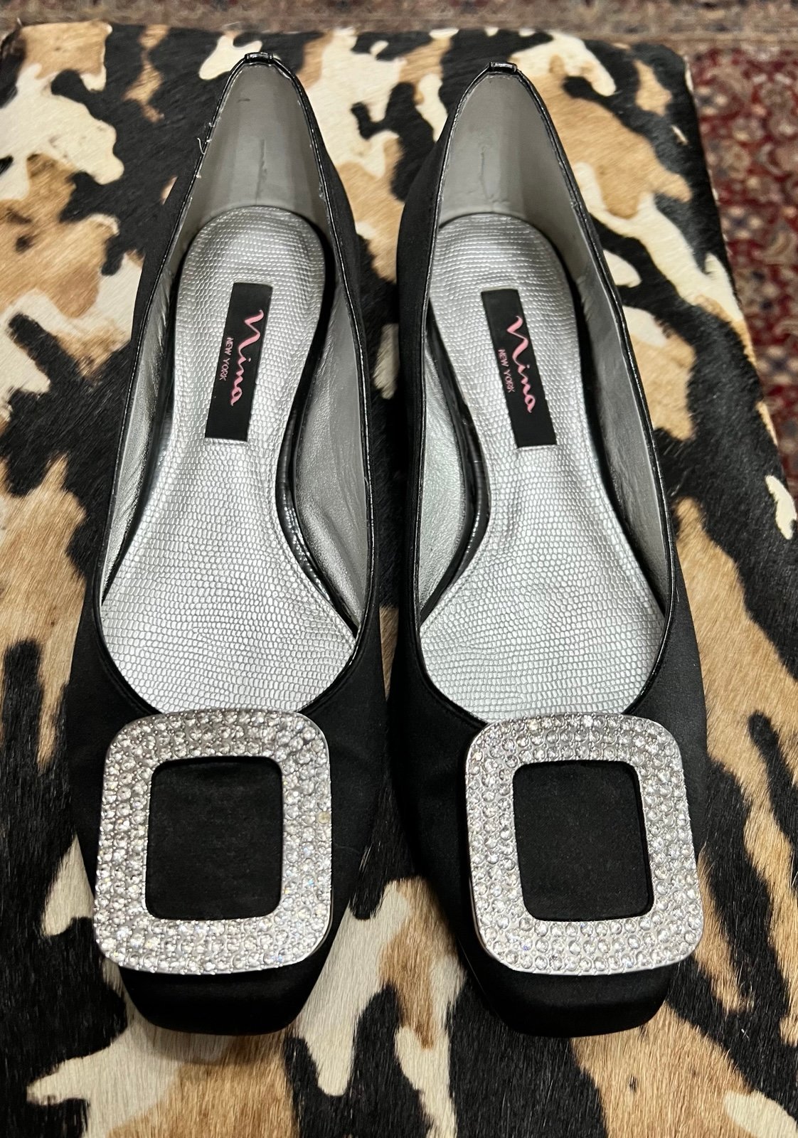 Nina Black Satin Flats