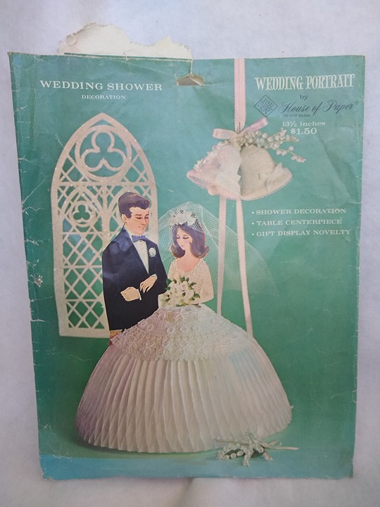 Vintage honeycomb crepe paper centerpiece wedding bride 1960's shower decoratio