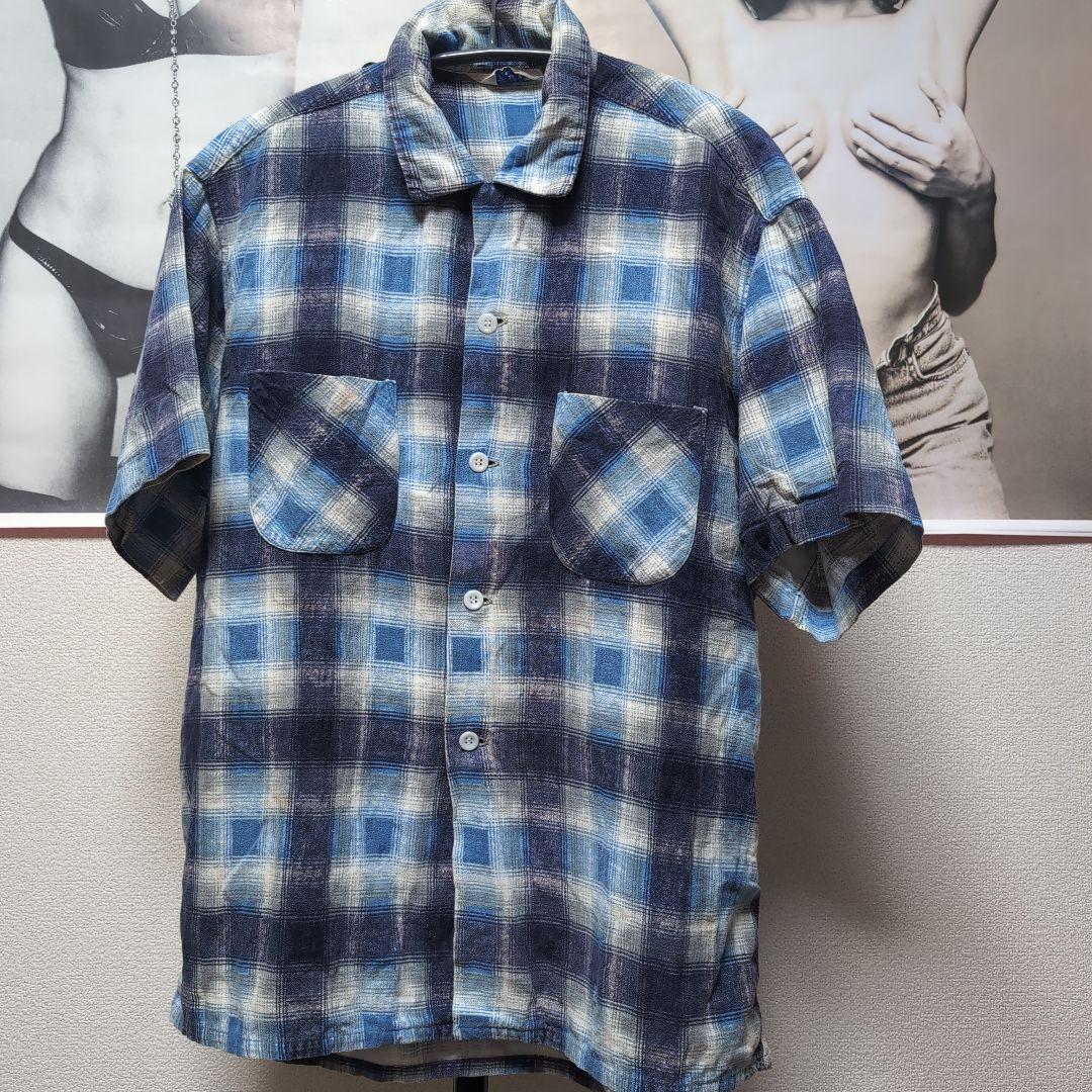 60s PENNEY'S Ombre Print Flannel Short Sleeve VINTAGE Actual Size XL