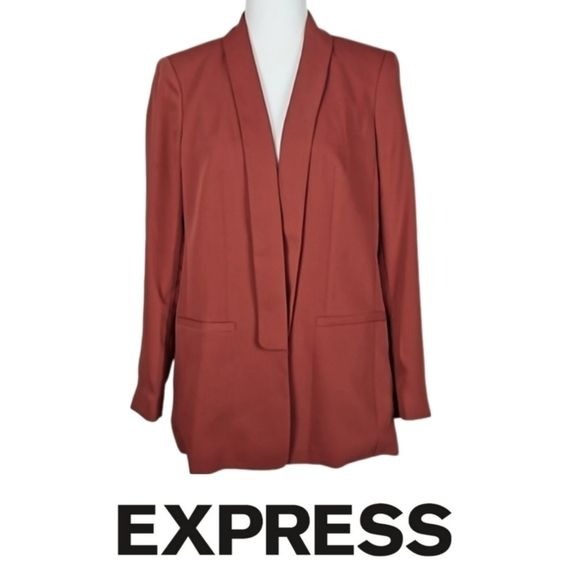 Express Tericotta Orange Long Open Blazer Jacket, Size M