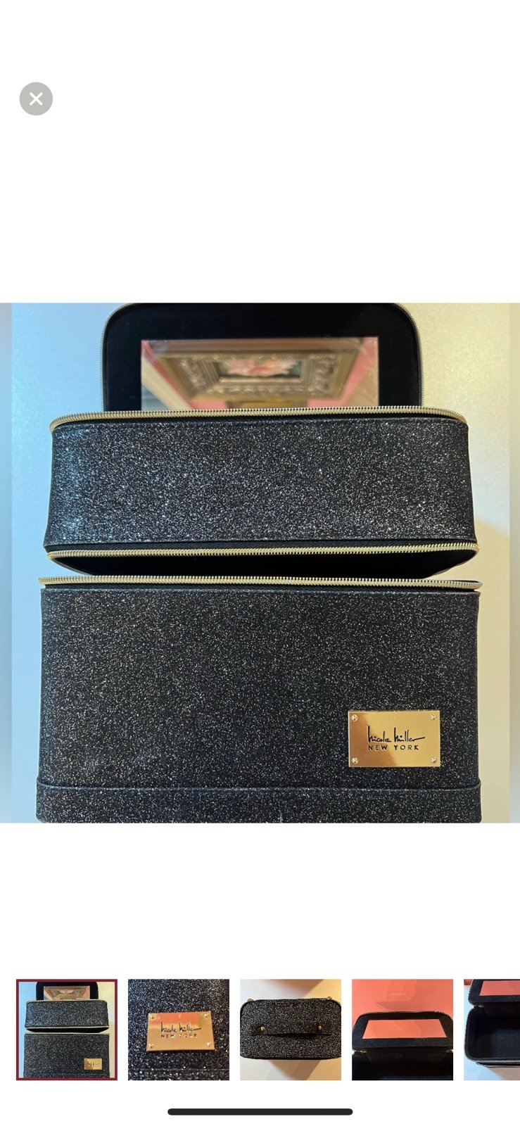 NICOLE MILLER Sparkle Black Double Decker Makeup Travel Case