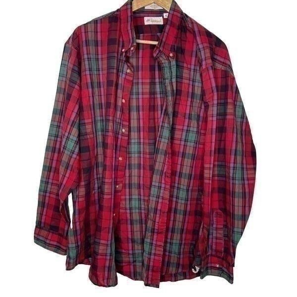Saddlebred Men's Red Christmas Plaid Button Down Shirt Size XL