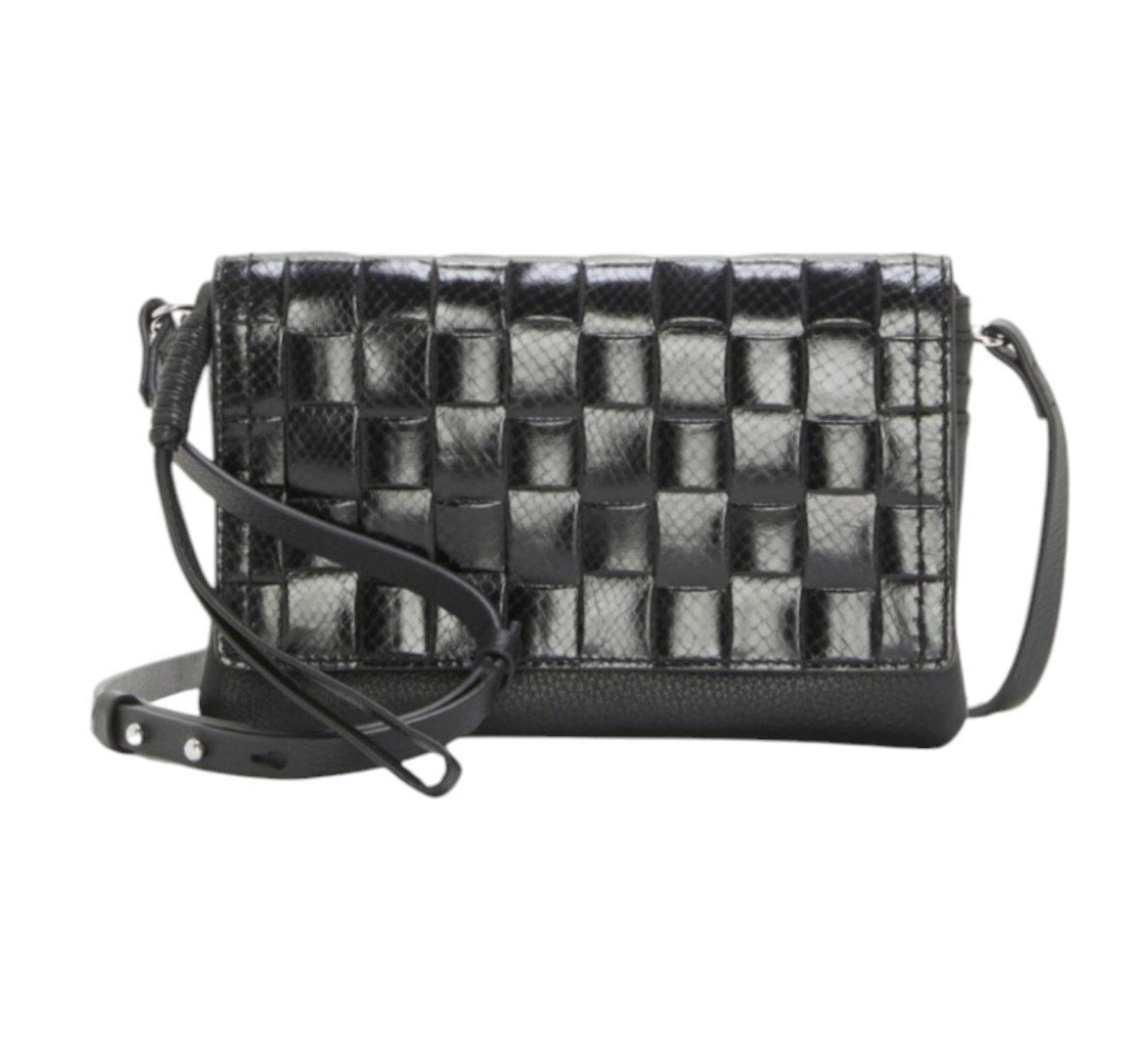 Vince Camuto Handbag Corah Small Cross Body Black Woven Leather Interior Pocket