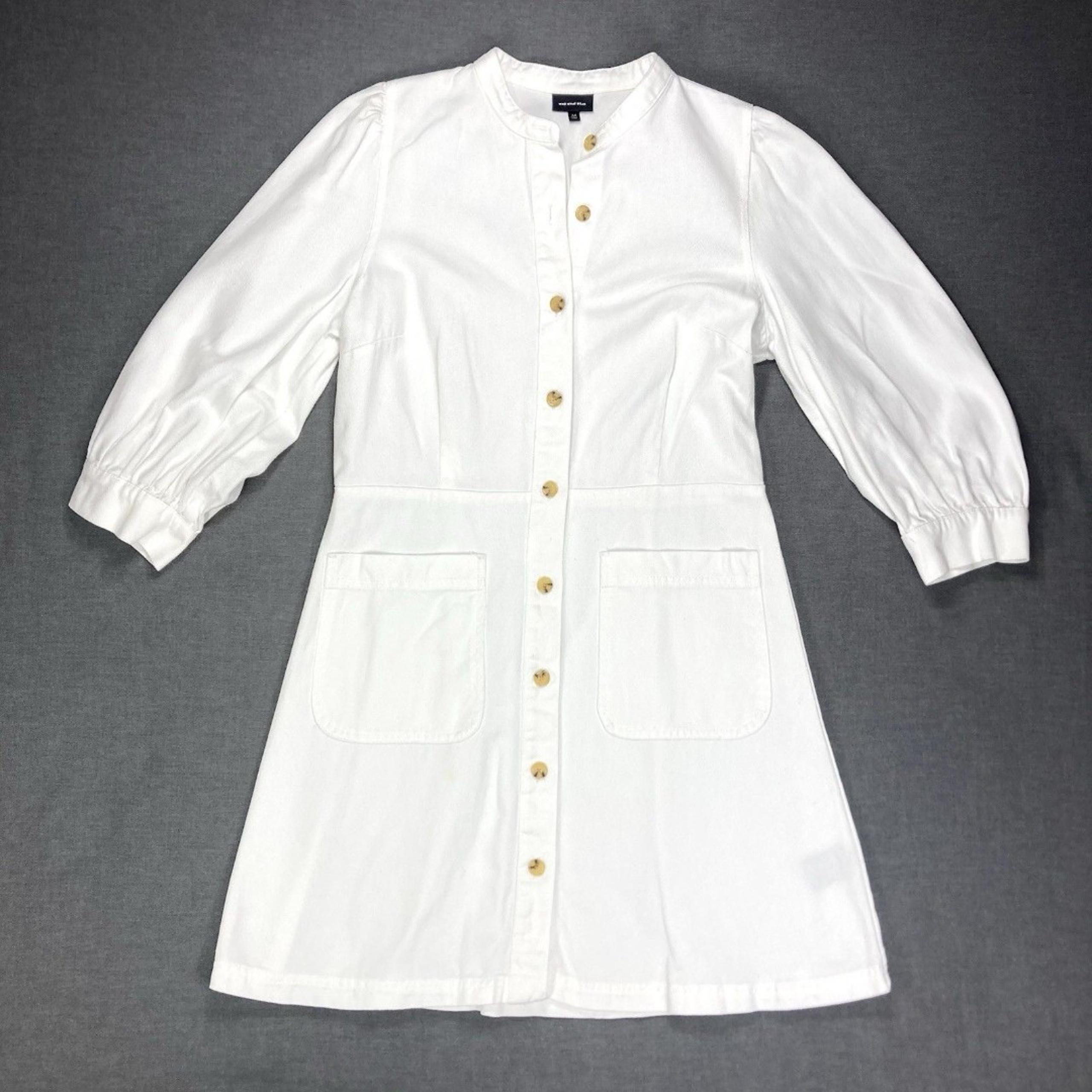 Who What Wear Puff Sleeve Button-Down Denim Mini Dress M White Classic Elegant