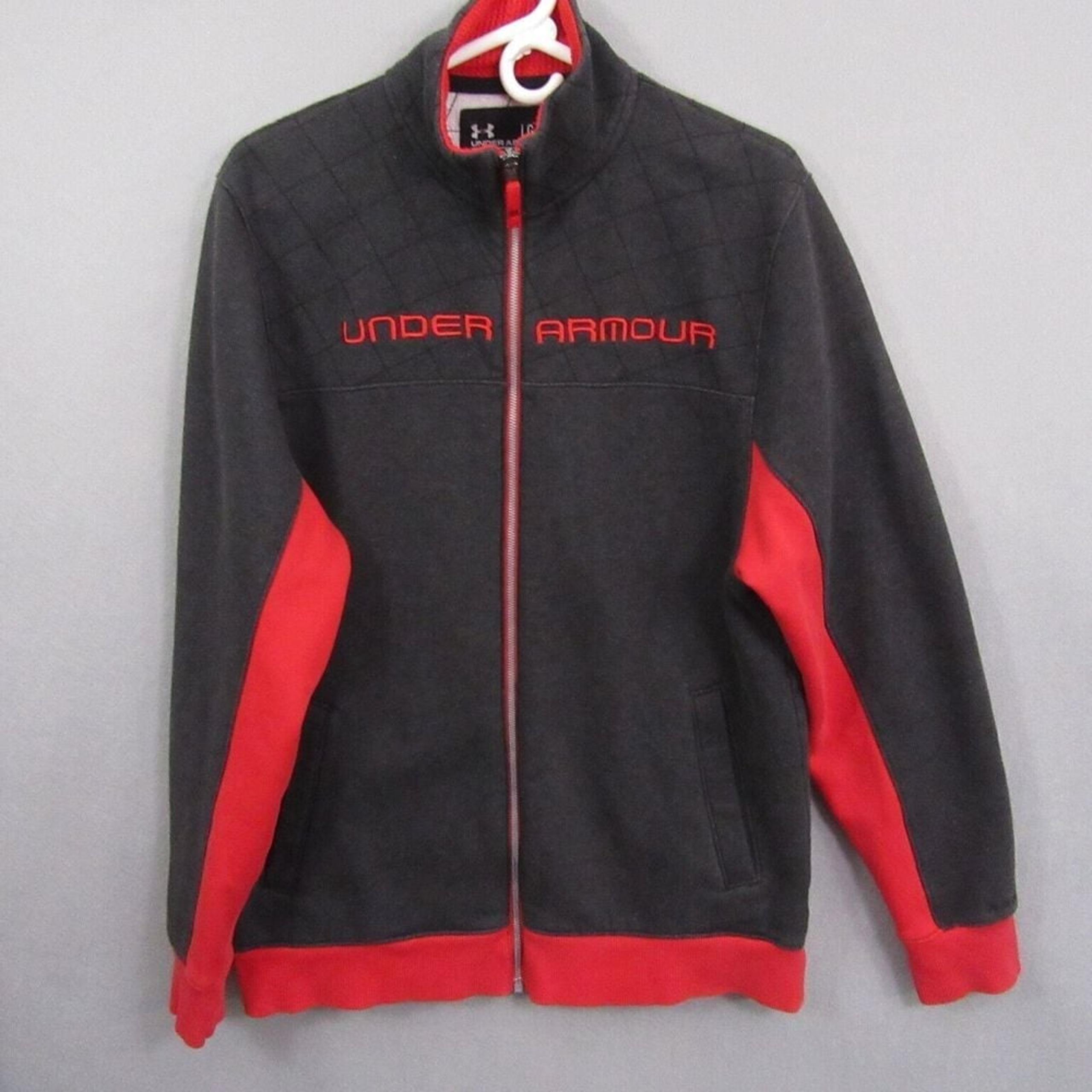 Under Armour Mens Storm Jacket L Gray Red Quilted Active Full Zip Pocket
