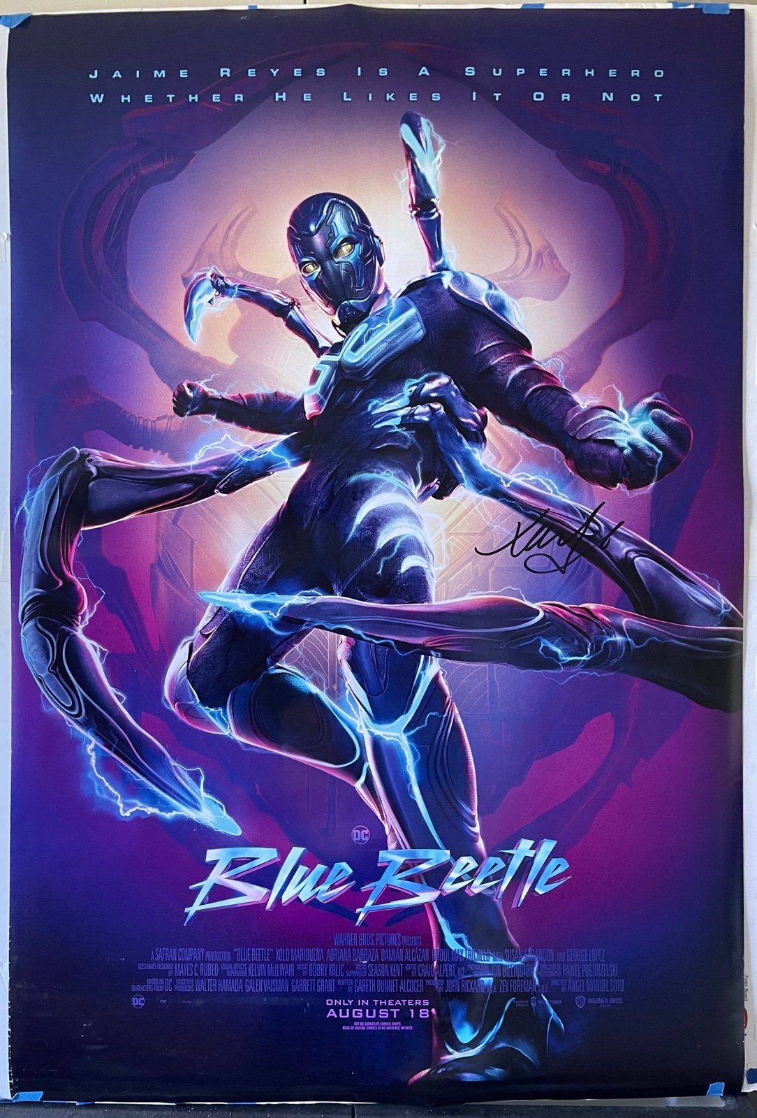 Xolo Maridueña Signed DC Blue Beetle Original Double-Sided 27x40 Movie Poster