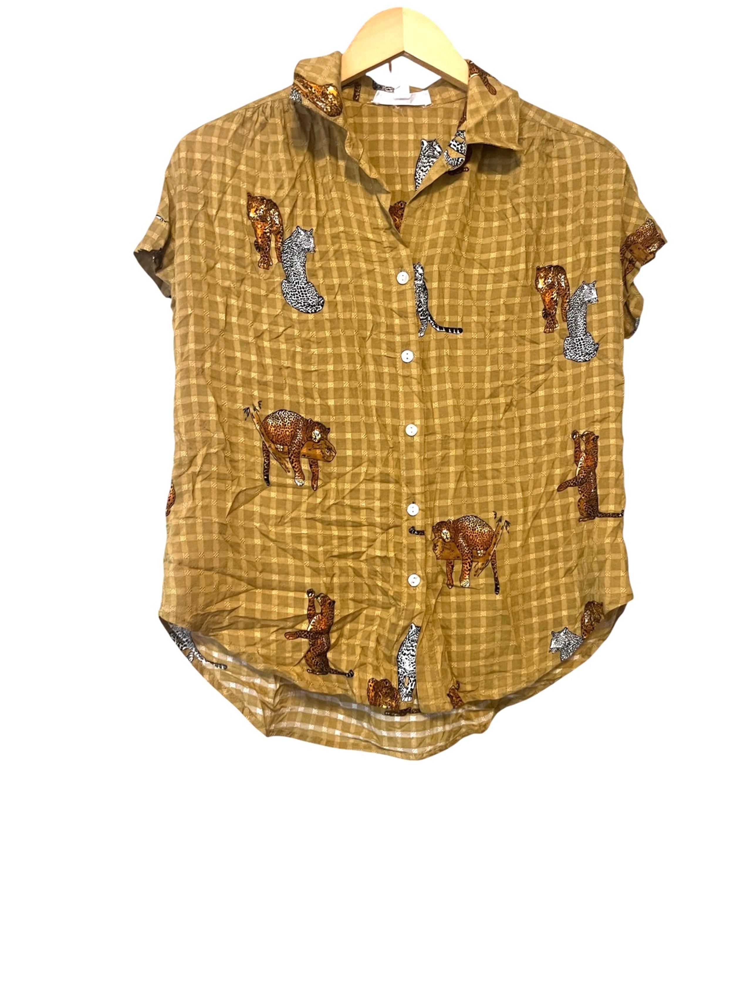 Boutique tiger button down shirt blouse