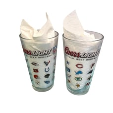 Coors Light Beer Glasses 32 NFL Football Teams Logo 16 Ounce Set Of Two Clear