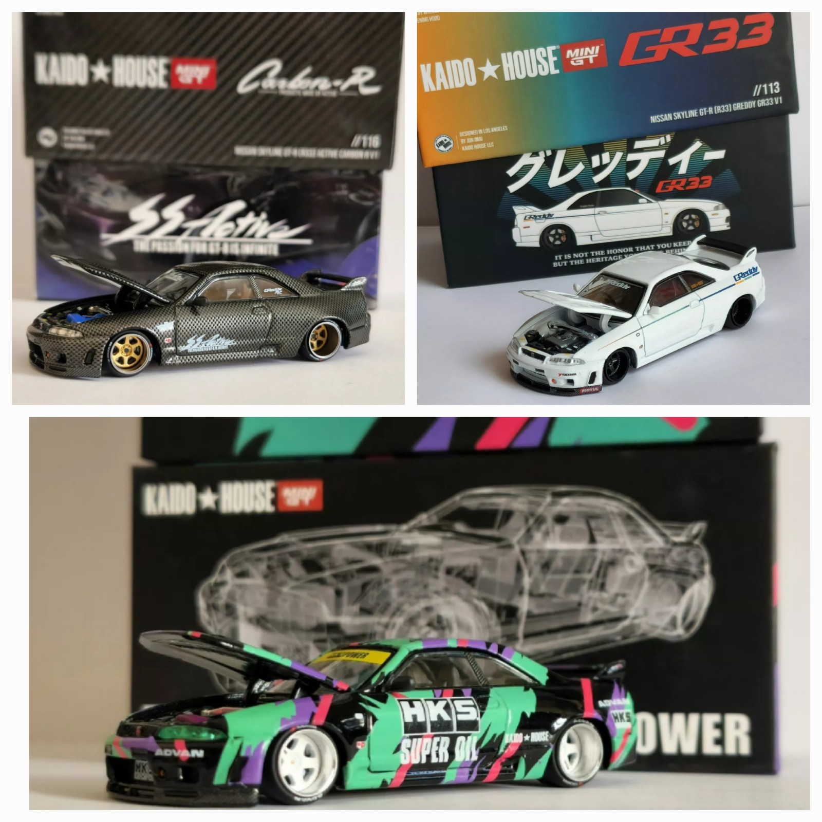 Kaido House x Mini GT 1:64 Nissan Skyline GT-R (R33) Set of 3 Cars