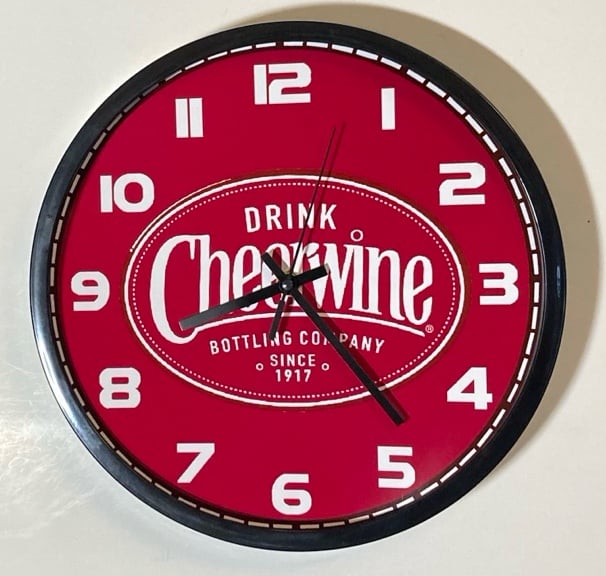 Cheerwine soda logo battery operated wall hanging clock