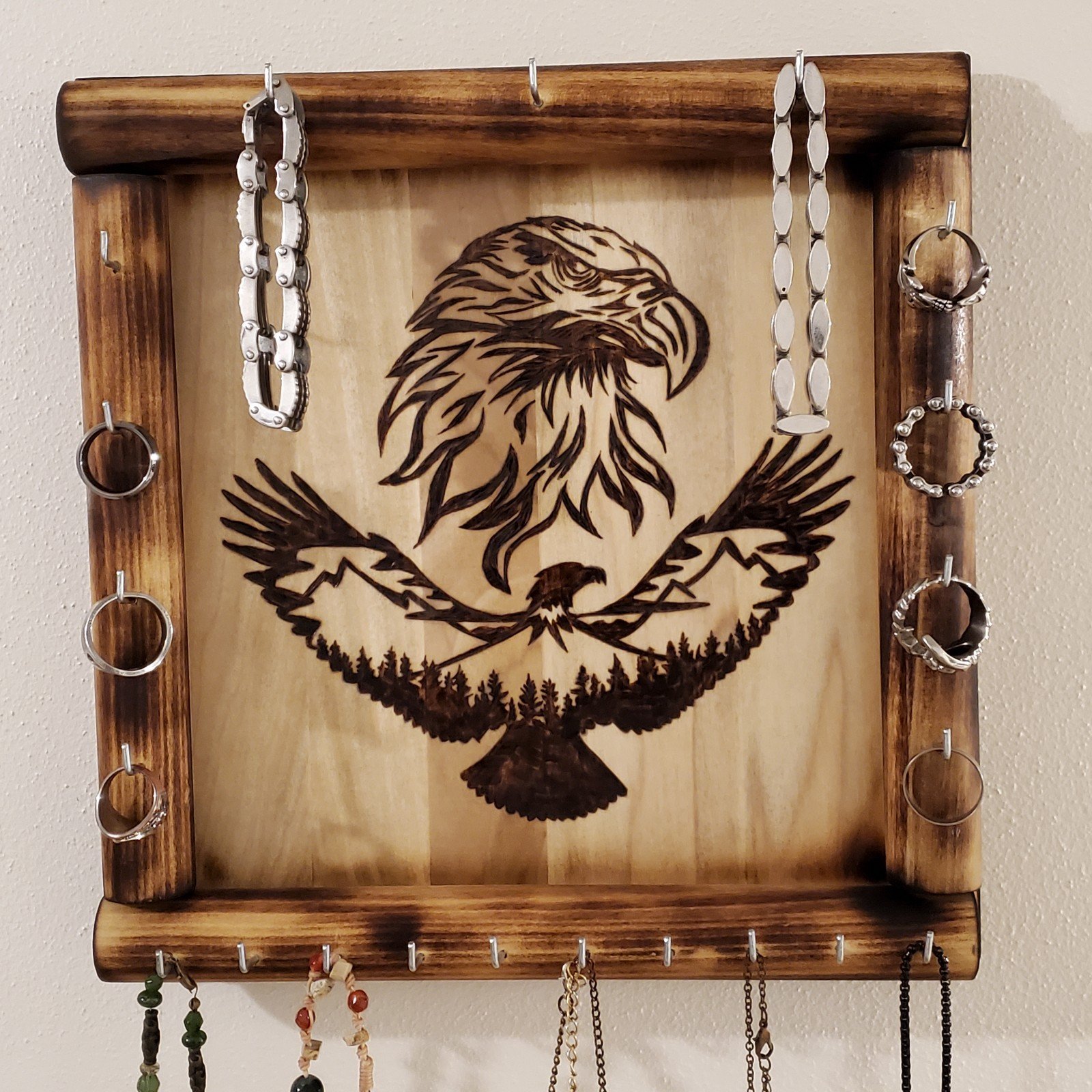 Eagle Jewelry Display Wall Art Burned Handmade Americana Nature Boho