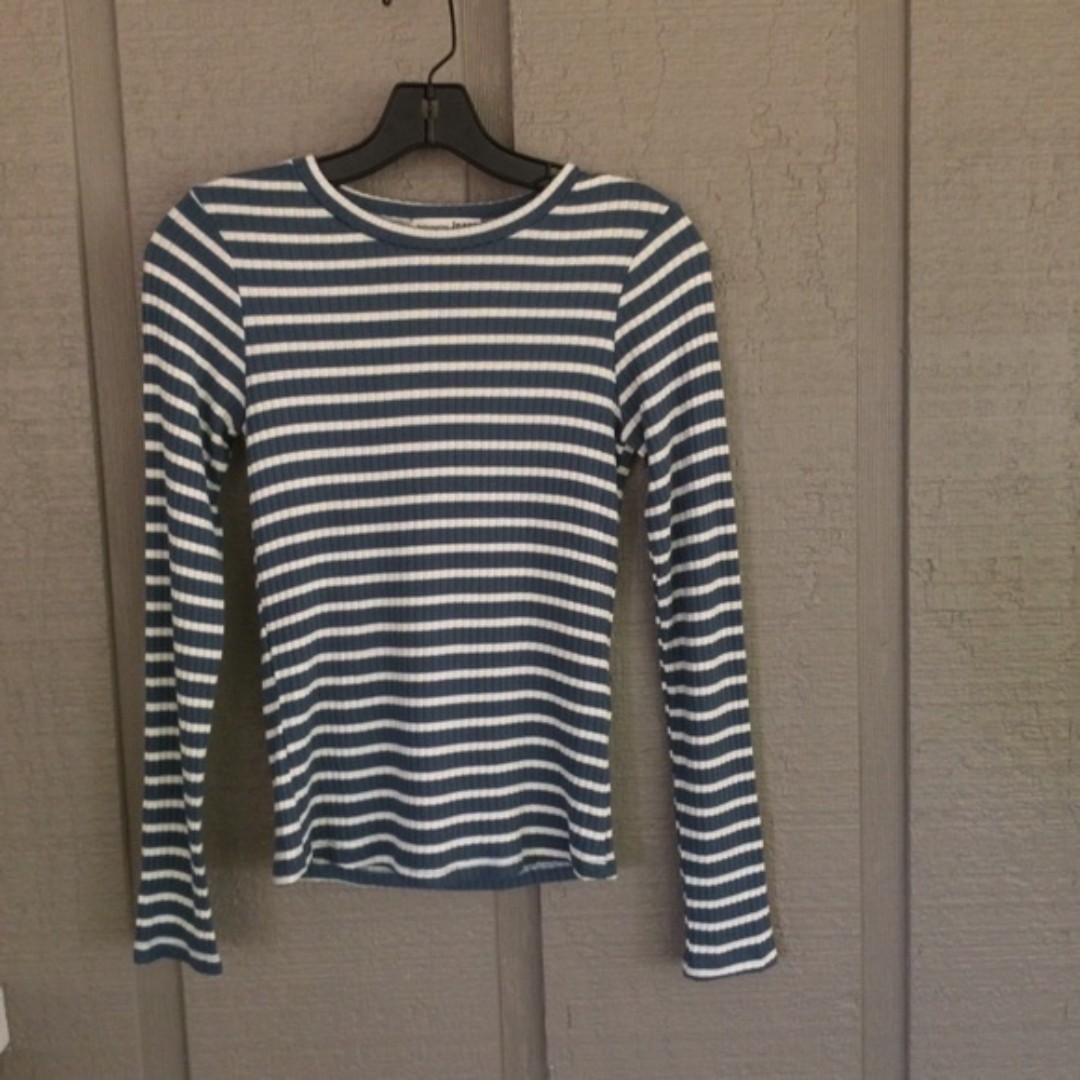 Reformation Clark Ribbed Striped Tencel Blend Long Sleeve Sweater Top Size S