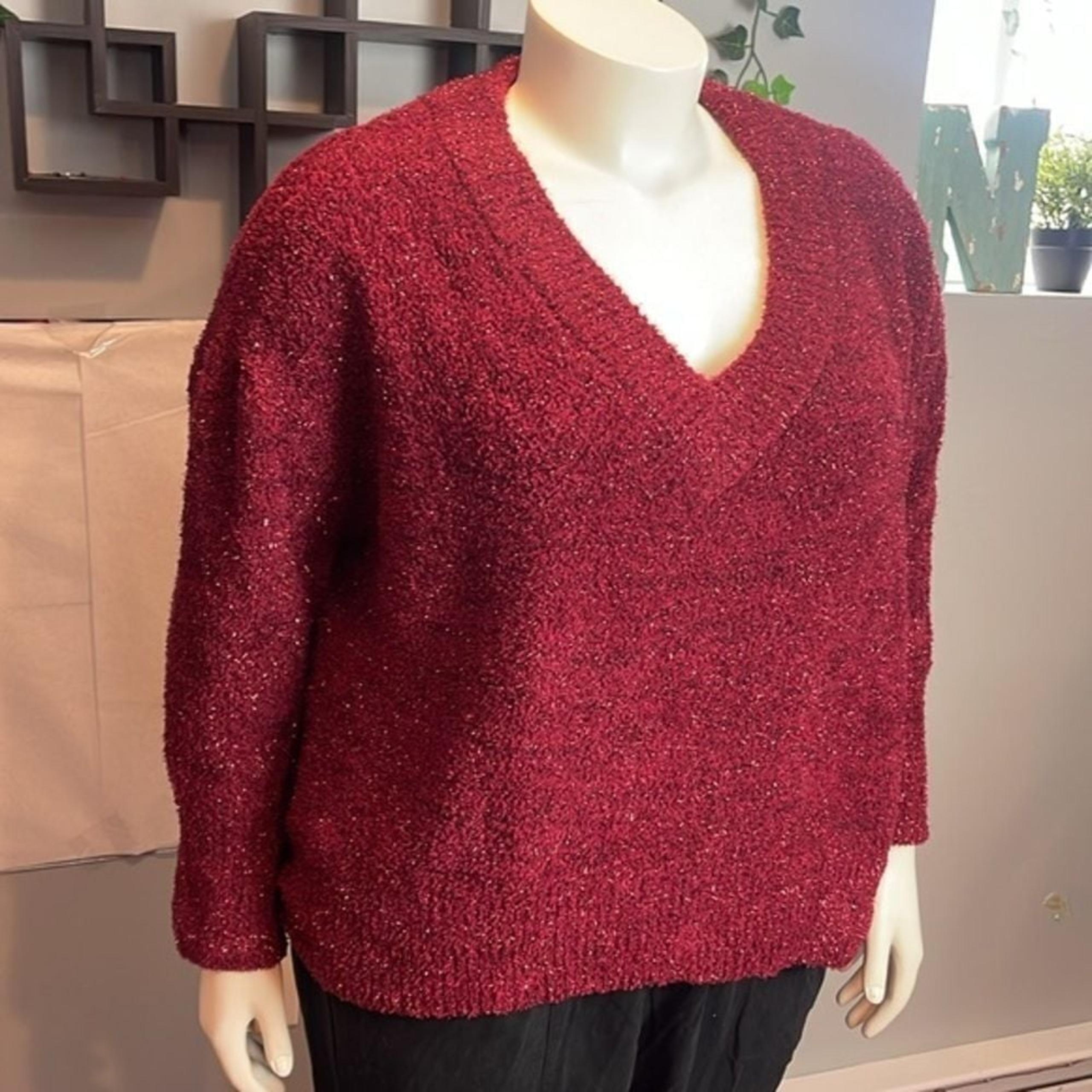 Ava & Viv Women's plus Sweater v neck Long sleeve Burgundy Size 3X