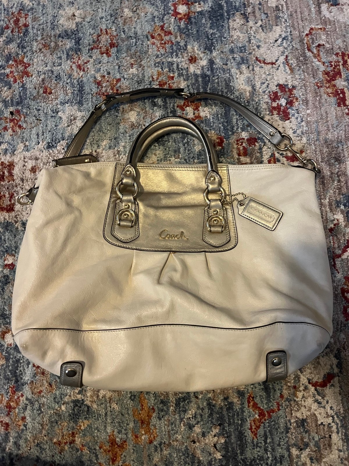 Coach Ashley Cream/Metallic Silver Satchel Handbag
