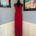 True Vintage Y2K Laundry Red Ruched Deep V Neck Gown with Spaghetti Straps and X