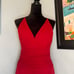 True Vintage Y2K Laundry Red Ruched Deep V Neck Gown with Spaghetti Straps and X
