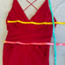 True Vintage Y2K Laundry Red Ruched Deep V Neck Gown with Spaghetti Straps and X