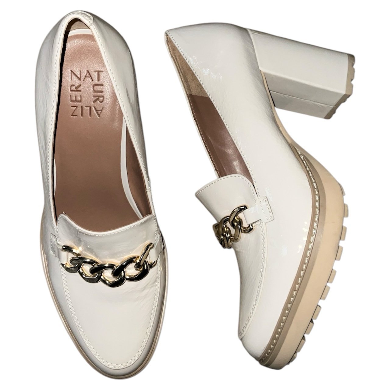Naturalizer Women's Callie-Moc Lug Sole Pump Size 8.5W Off White 3 1/2” Heel