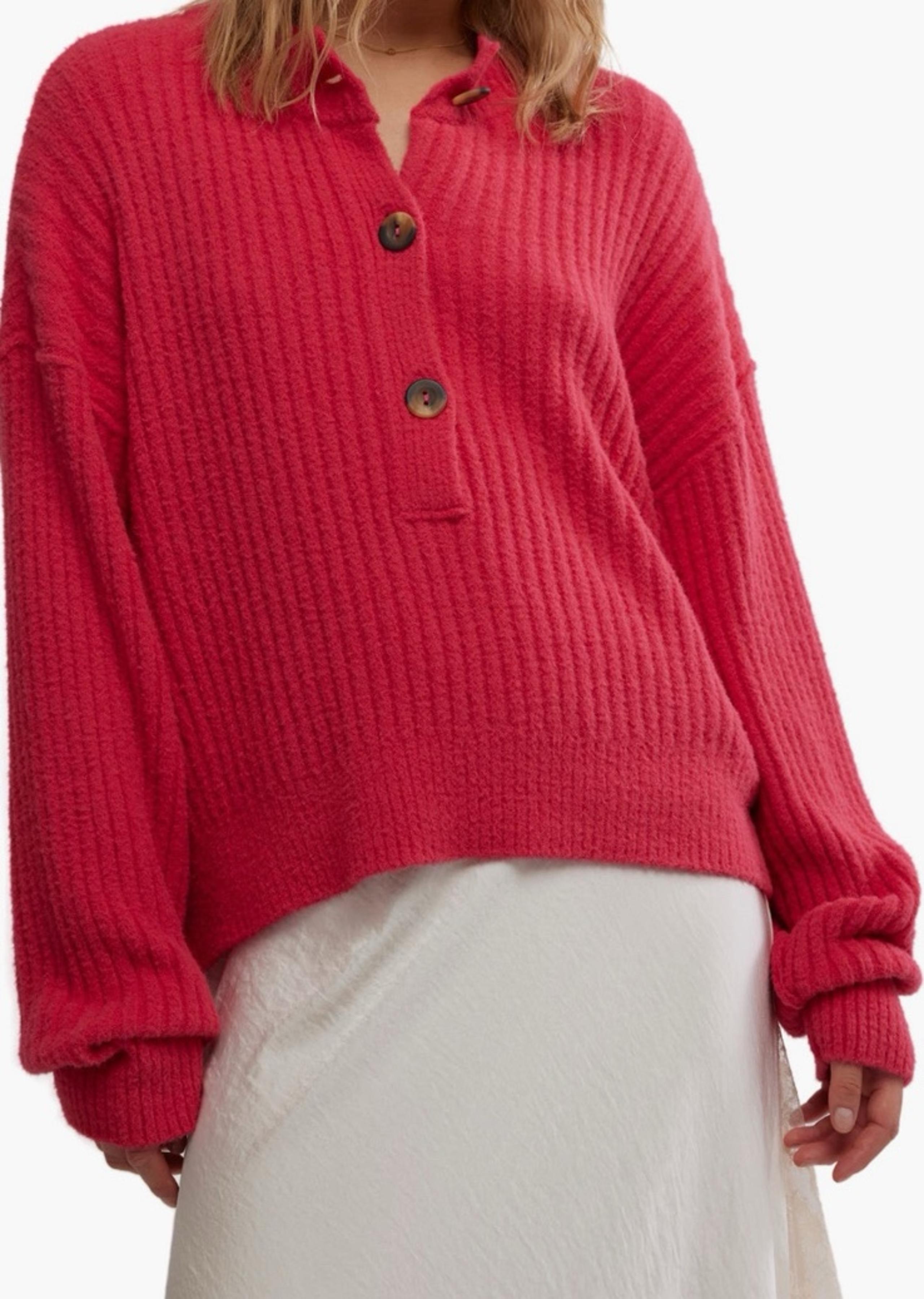FREE PEOPLE Cocoa Rib Henley Sweater Size XS in Virtual Pink