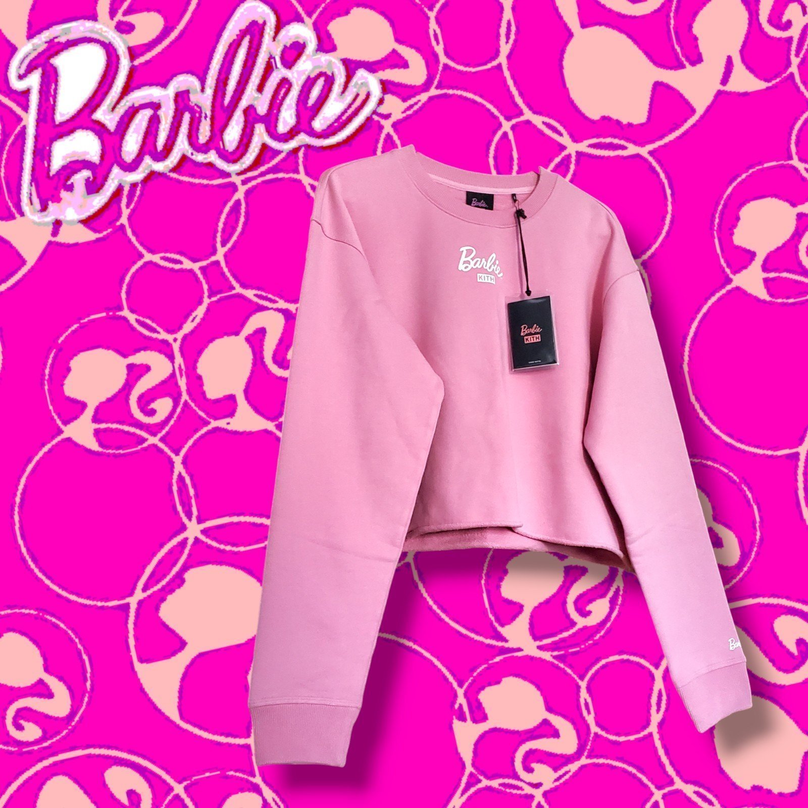NWT Barbie X Kith Pink 60th Anniversary Crissy Graphic Crew Logo Sweatshirt Lrg