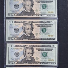 2017-A (5) 20 bills in sequential order. Circulated/new